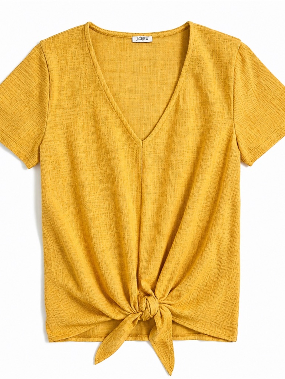 J. Crew Textured Yellow Tie-Front V-Neck Short Sleeve Top (298)